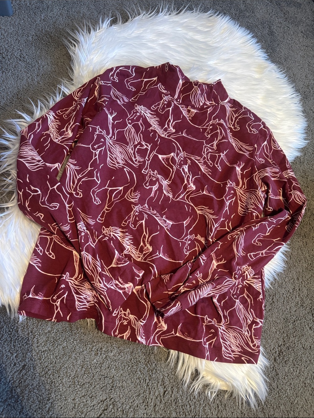 Anthropologie Burgundy Top with Cream Line Art - Picture 2 of 3